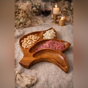 Vintage Hand-Carved Monkey Pod Wood Divided Serving Tray Philippines